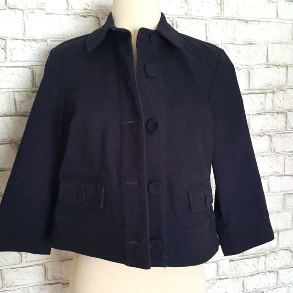 Talbots Navy Button-Front Cropped Blazer